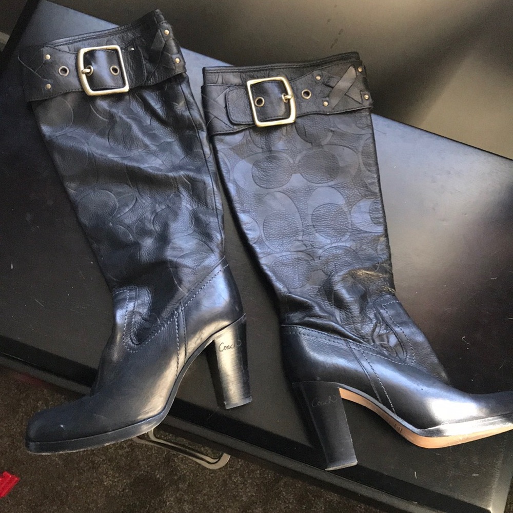 Black signature coach leather boots